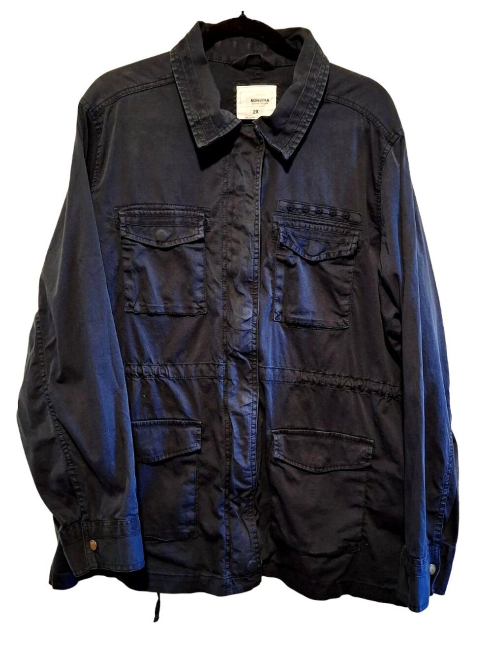 Sonoma Woman's Navy Utility Jacket Size 2X With Pockets & Button Cuffs